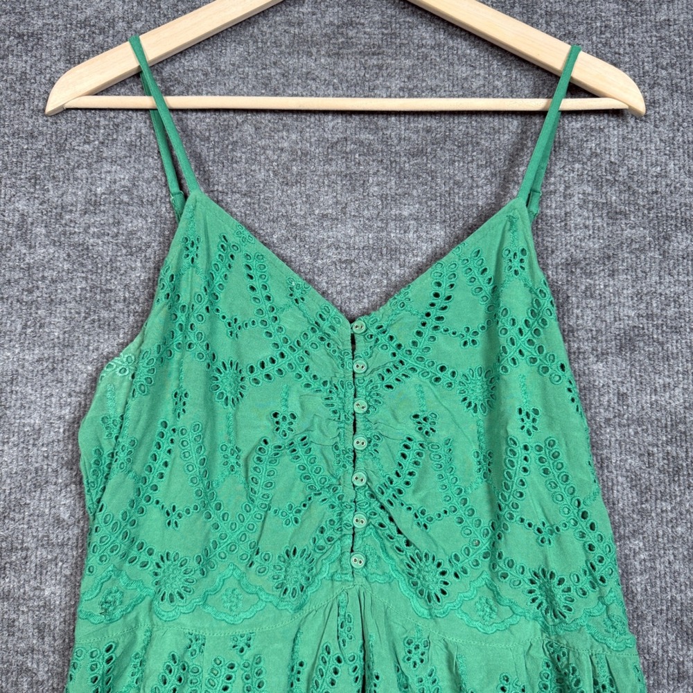 Sundance Size Medium Eyelet Maxi Dress Green Modal Spaghetti Straps Sleeveless - Picture 3 of 10